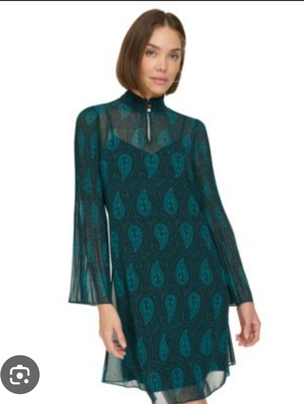 Tommy Hilfiger Paisley Dress Women’s Size 10 Teal Blue Long Sleeve Shift Tunic